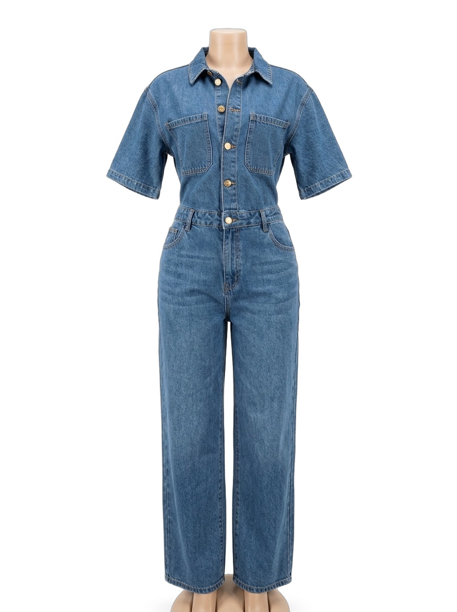 Classic Blue Denim Utility Jumpsuit